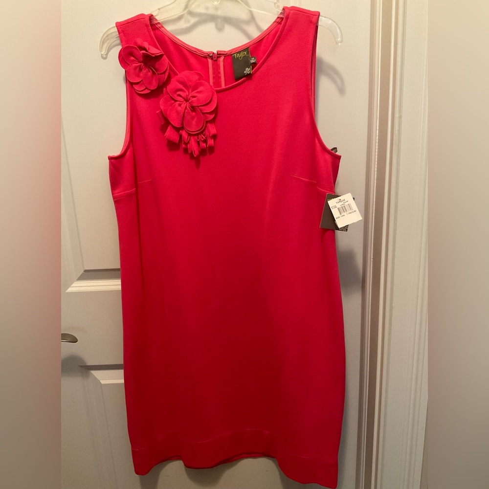 Taylor  coral Dress with Floral Accents